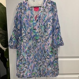 NWT Lilly Pulitzer Elenora Silk Dress. Size Med. Coastal Blue Tails of the Sea